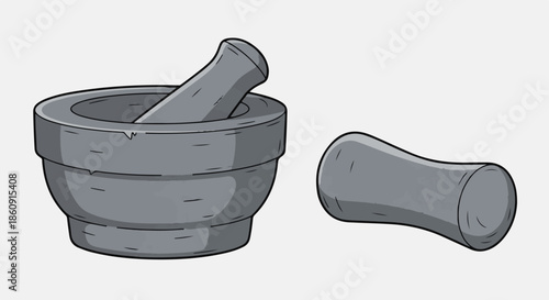 Mortar and pestle illustration on a clean white background viewed from the front