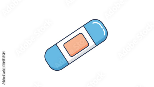 Simple illustration of a band aid with blue ends and white wrapping