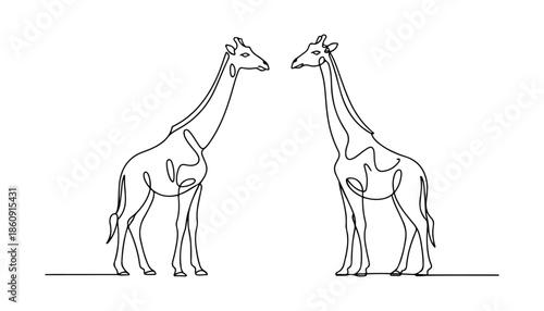 One continuous line illustration of an giraffe , isolated on white background.