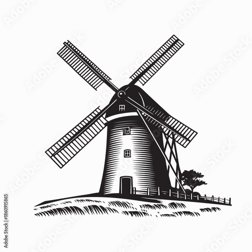 Vintage Windmill Logo Design, Classic Windmill Vector Logo Illustration 