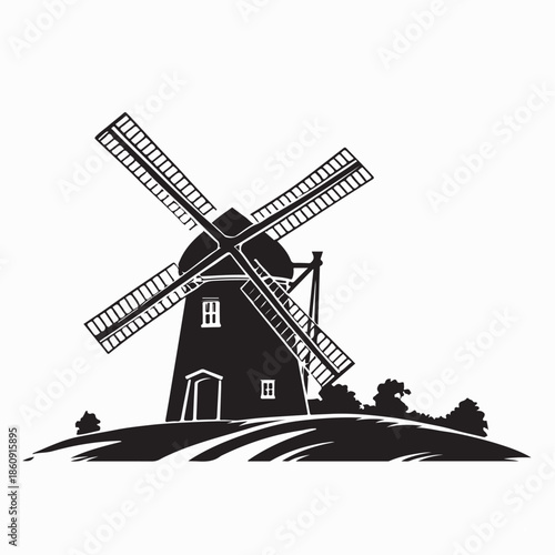 Windmill Logo Vector. Windmill Silhouette Vector illustration.
