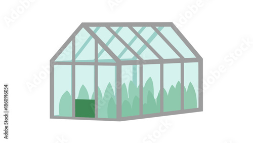 Stylized Illustration of a Modern Greenhouse with Glass Walls and Roof