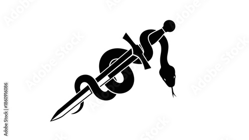 Symbolic Representation of a Serpent Wrapped Around a Sword a Timeless Emblem of Power and Danger