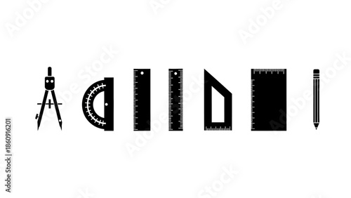 A collection of essential geometric tools for precision drawing and measurement