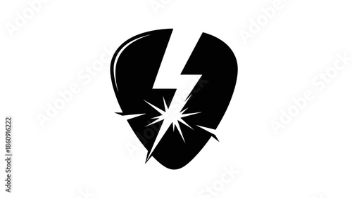a graphic design logo of a lightning bolt striking a guitar pick