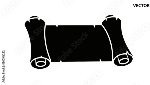 A Simple Black Silhouette of a Rolled Parchment Scroll on a White Background