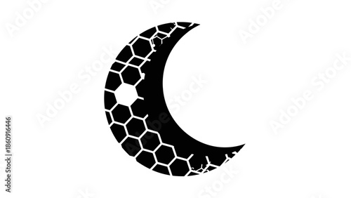 Abstract Crescent Moon Shape with Geometric Honeycomb Pattern Overlay