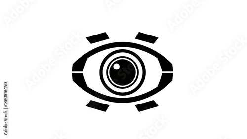 Abstract Digital Eye Icon with Gear Elements Symbolizing Vision and Technology