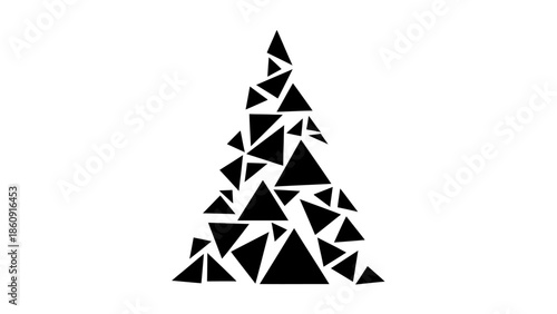 Abstract geometric christmas tree made of black triangles on a white background minimal design