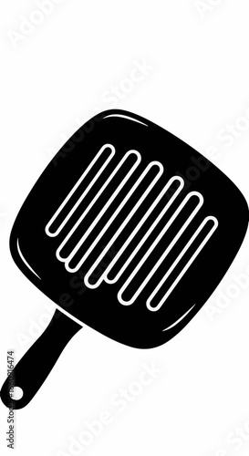 Black grill pan with handle isolated on white background illustration