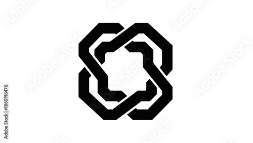 Abstract interlocking geometric symbol representing connection and unity in black on white