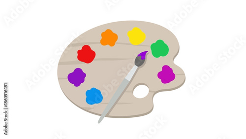Artistic paint palette with vibrant colors and a paintbrush creating a masterpiece
