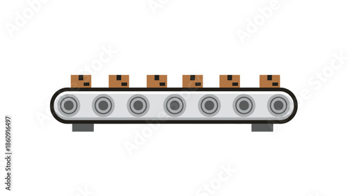 Automated conveyor belt system with cardboard boxes moving in production line