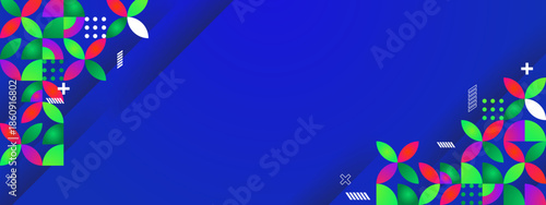 Geometric shapes on vivid blue backdrop ideal for web design, social media graphics, marketing materials, and abstract backgrounds