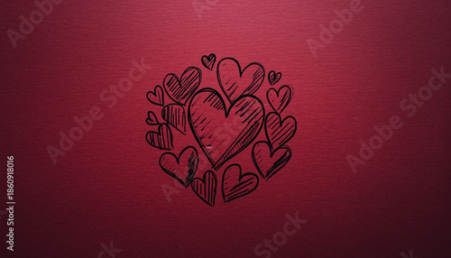Hand drawn hearts valentines love illustration red background