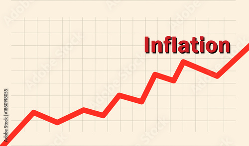 Fotografie Inflation rising shown by a red upward graph illustrating increasing prices and