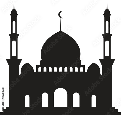 Silhouette of Islamic Mosque with Minarets