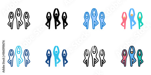 Family Exercise icons set multiple style collection. Editable stroke 
