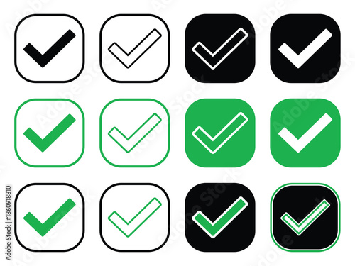 Collection of checkmark icons in various styles and colors Vector