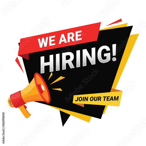 We are hiring! join our team with a megaphone illustration Vector