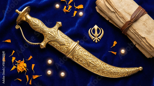 Golden Kirpan and Khanda wi...