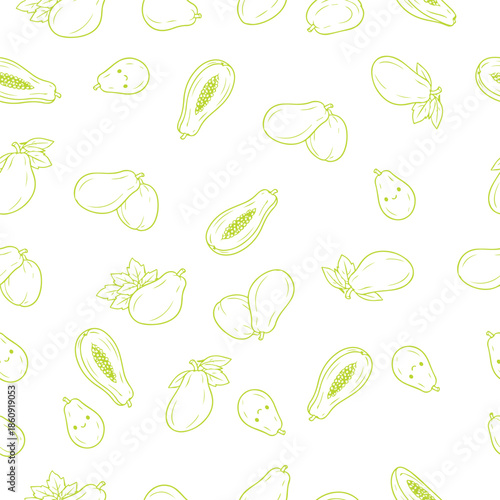 Seamless pattern design papaya fruit light green doodle motif