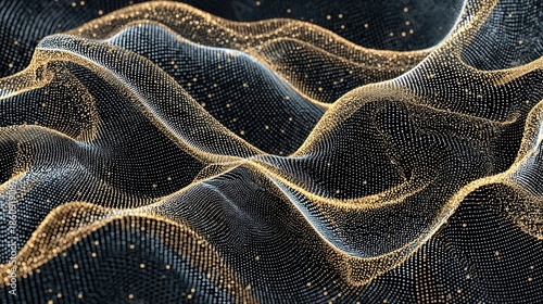 Abstract Golden Particle Waveform With Black Background And Soft Light