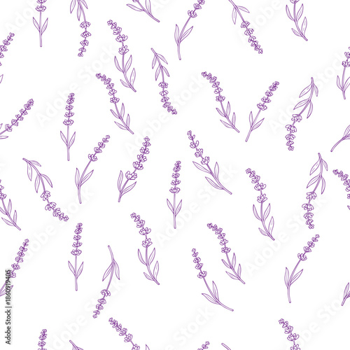 Seamless pattern design lavender flower purple doodle motif