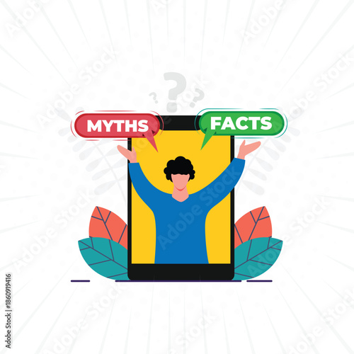  Facts vs myths illustrations, myths vs facts design template,  myths vs facts for media social post