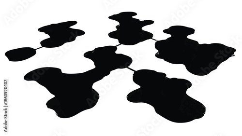 Abstract black ink splatters forming a complex network on white background