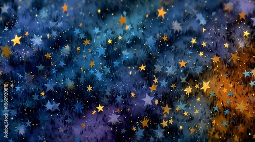 Abstract Background of Blue and Gold Stars and Glitter sparkle