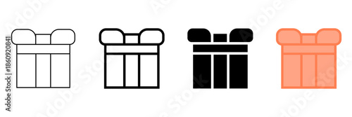 Set of minimalist gift box icons with transparent background, depicting present symbols for celebrations, holidays, e-commerce, and surprise deliveries, vector illustration