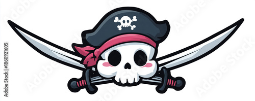 Cute cartoon skull and crossed swords emblem for kids pirate party 32k ultra HD