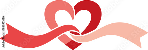 Heart Ribbon Love Symbol Vector Illustration for Valentine and Romantic Design
