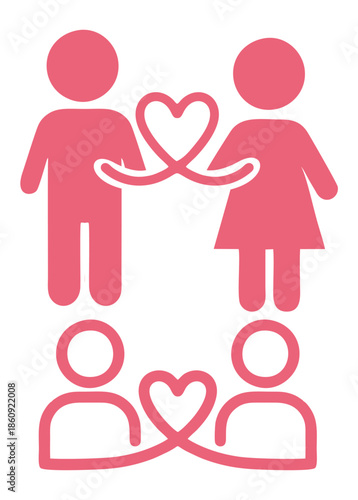 Couple Love Connection Vector Illustration with Heart Symbol and People Icons