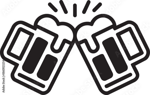 Two Beer Mugs Clinking in a Toast Celebration Icon with Foam and Bubbles for Pub and Party Events