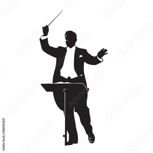 Orchestra Conductor Performing Silhouette Dynamic Leadership Vector Image