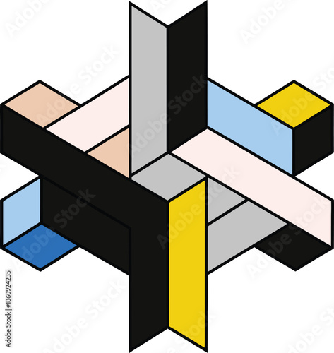 Harsh intersecting shapes with brutalist minimalism