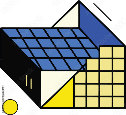 Architectural shape grid with industrial brutalism