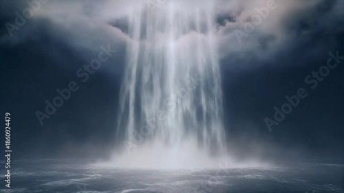 Surreal Waterfall Flowing from the Sky Cinematic Scene