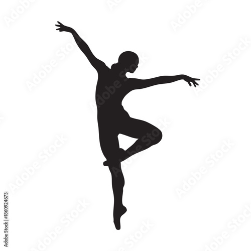 Graceful ballerina dancer silhouette performing elegant pose vector illustration isolated white background artistic expression movement performance art concept