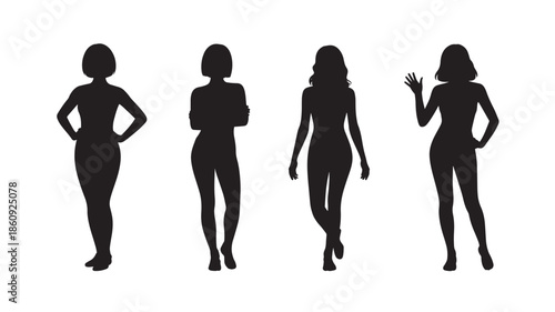 Silhouettes of women posing in various stances against 