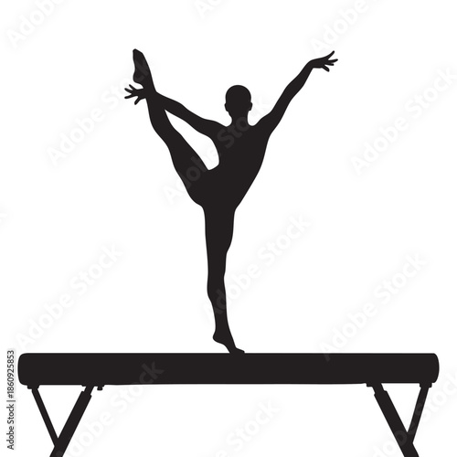 Gymnast on Balance Beam Silhouette Athletic Performance Skillful Exercise Sport Fitness Grace