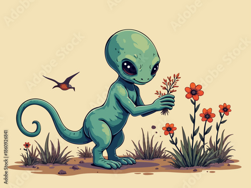 Mysterious Alien Doodle Discovering New Flora