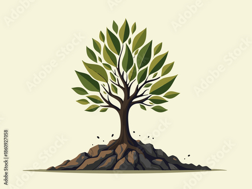 Regenerative Tree Growing from Recycled Materials in Earthy Tones