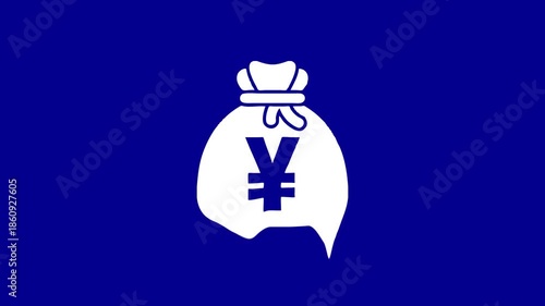 Yen symbol leaking from money bag concept in motion graphics
