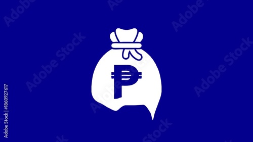 Money bag with peso sign slowly losing funds in white on blue