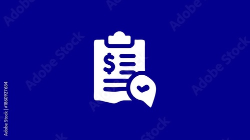 Approved invoice icon with a checkmark on blue background animation
