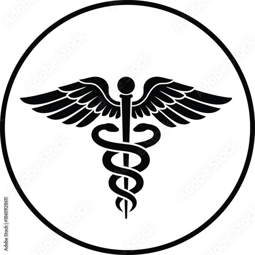 Caduceus symbol in a circle