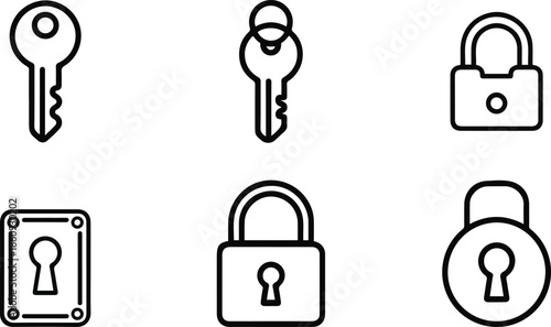 Security and Access Control Line Icons Set with Keys and Padlocks